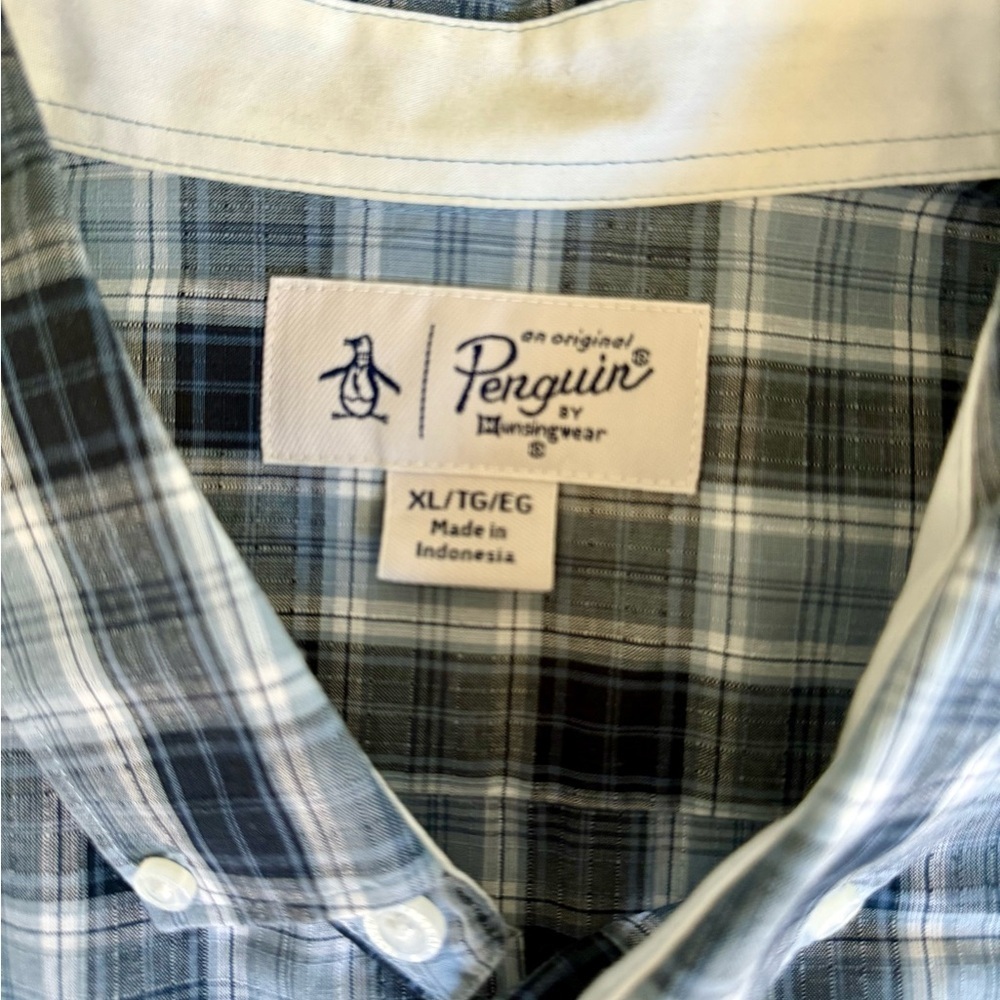 Original Penguin Blue Plaid Shirt XL Heritage Preppy Munsingwear Cotton Blend - Picture 2 of 7